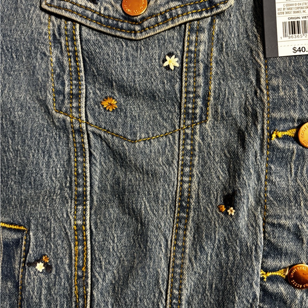 Universal Thread Blue Denim Jacket with Floral Accents - Picture 4 of 5
